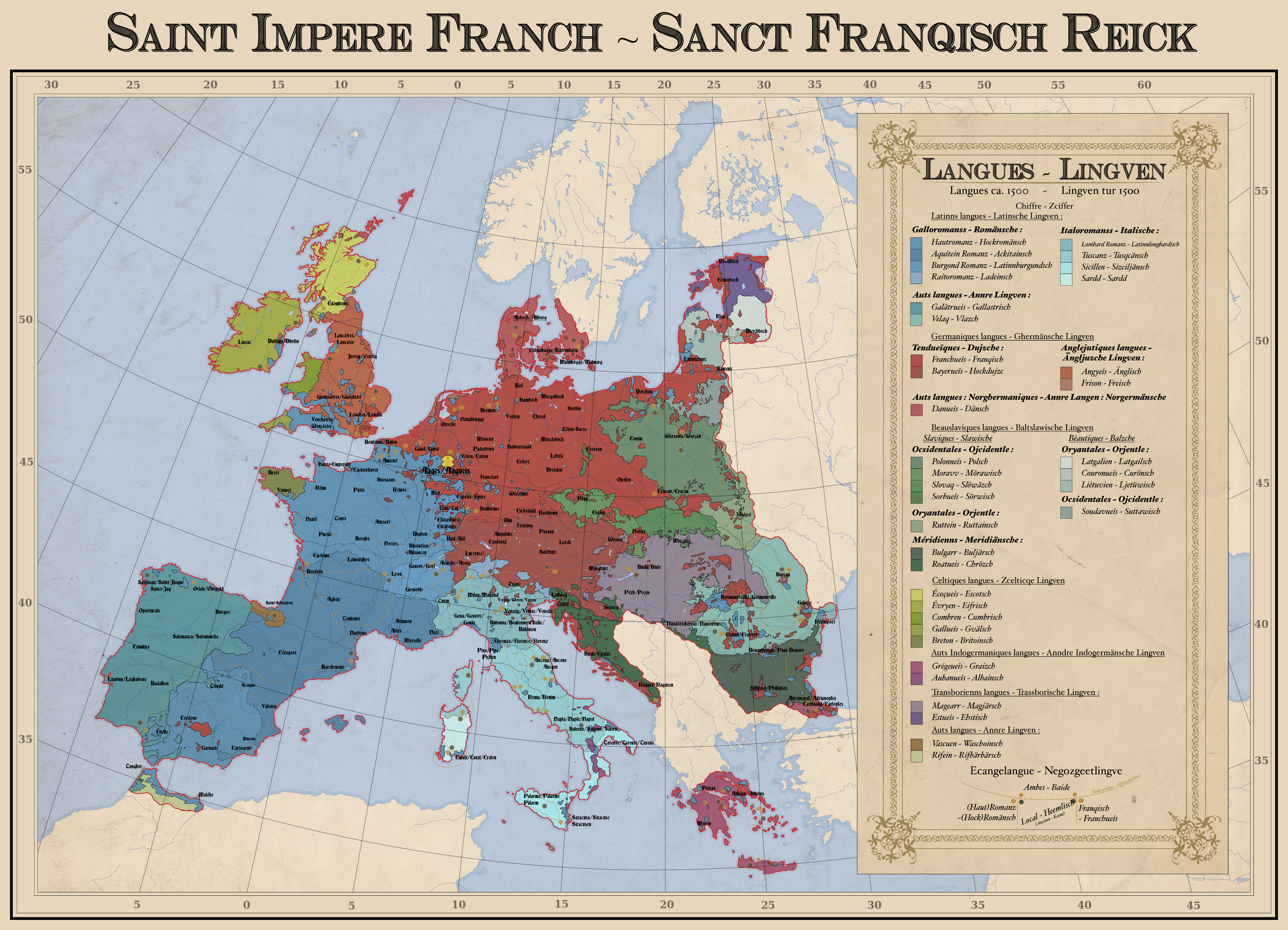 Languages ca. 1500 in the Holy Frankish Empire