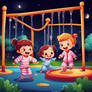 Kids In Cartoon Version Playing At The Playground 