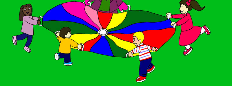 Tommy and his friends playing with the Parachute