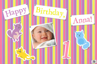 Pastel Kitties Girl's Birthday E-Card