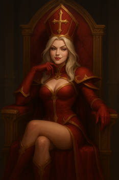 Sally Whitemane sitting on a throne