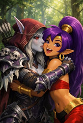 Sylvanas Windrunner and Shantae kissing gif