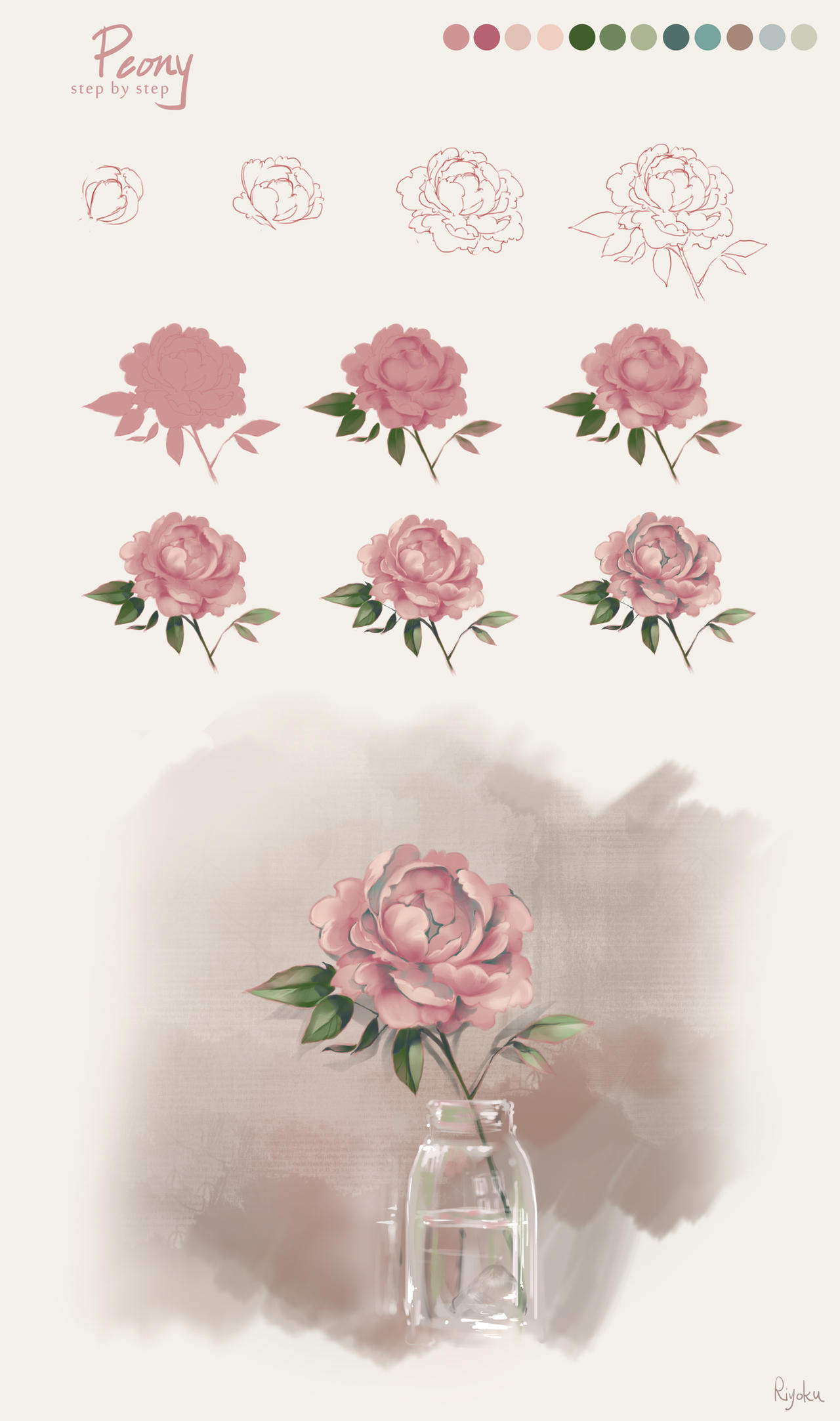 Peony Tuutorial How To Draw A Peony Step By Step