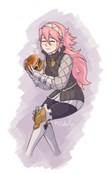 Soleil eating a hamburger