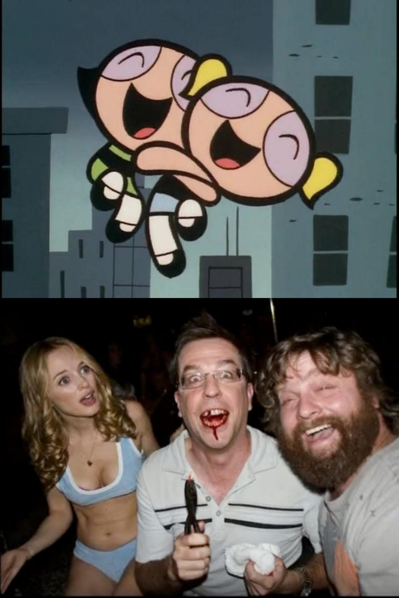 Buttercup and Bubbles Laugh at the hangover ending