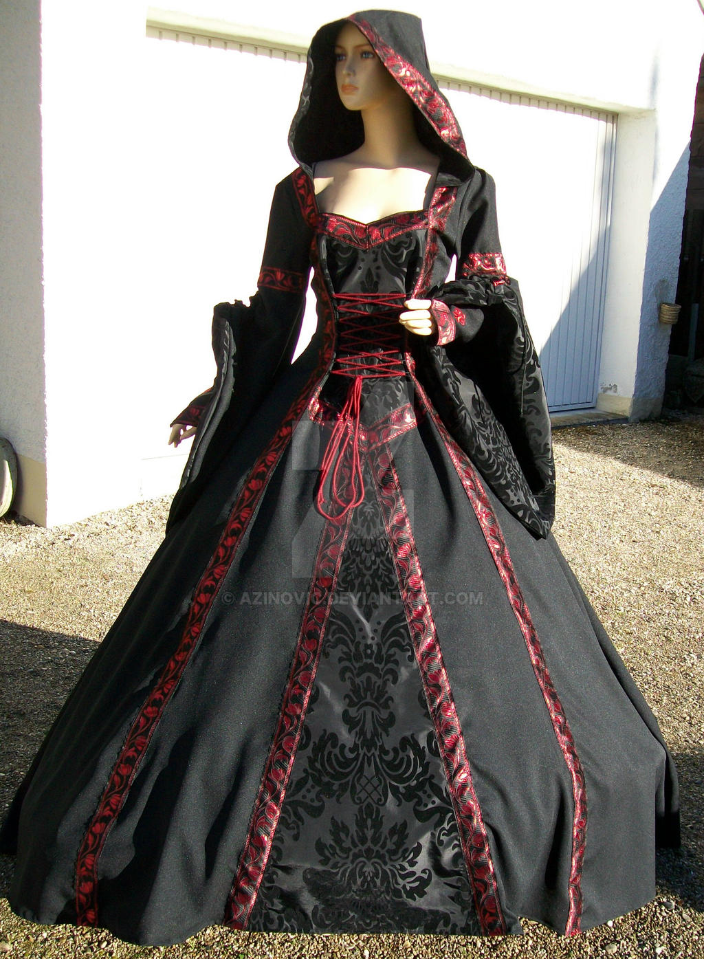black and red medieval dress Wine Red Black Off-The-Shoulder Medieval Dress D2015