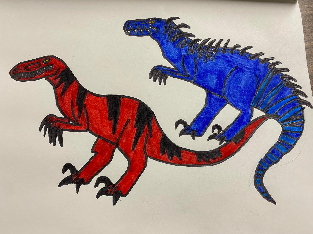 Red Raptor Vs. Blue Raptor Red and Blue Raptors Drawing Sketch by JurassicWarrior451 on DeviantArt