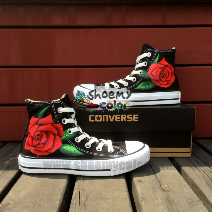 Rose Hand Painted High Top Converse Canvas Shoes by elleflynn on