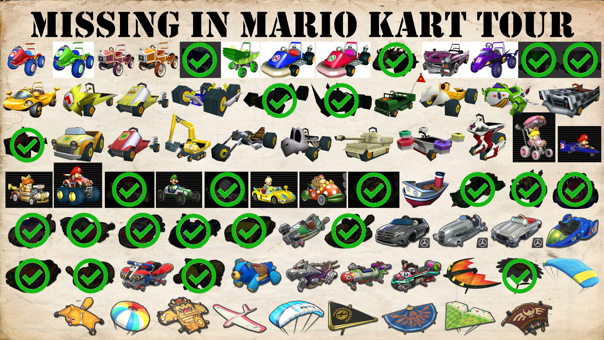 Mario Kart Tour - All Characters, Karts & Gliders (2020) 