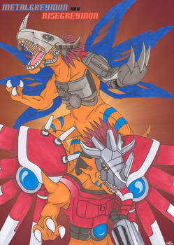 Metalgreymon and Risegreymon