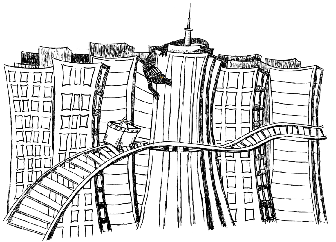 City, dragon and dog