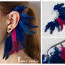 Blue and pink  feather ear cuff