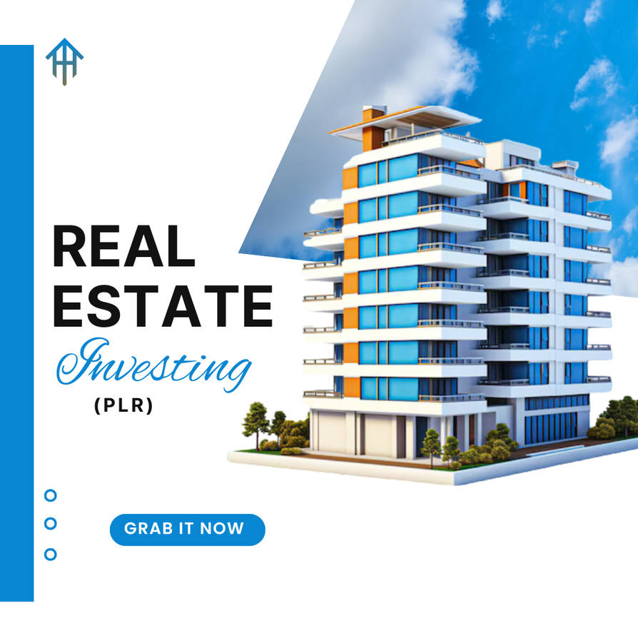 Real Estate Investing PLR digital product cover with investment graphics”