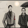 Hitler and Goebbels. Why do you need an umbrella?