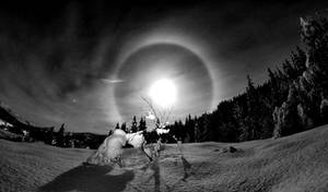 Moon halo in winter cold