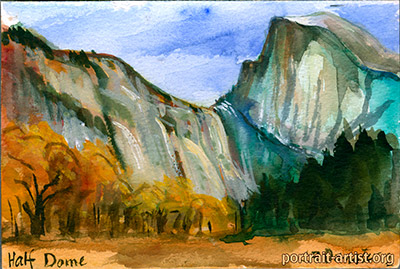 Half Dome Yosemite Watercolor painted from life