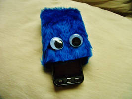 Blue furry phone sock cosy thing