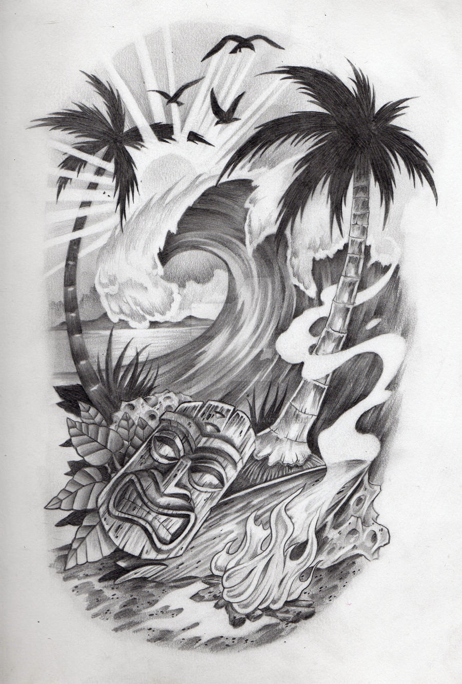 Tropical scene, tattoo by JCGalleryandStudio on DeviantArt
