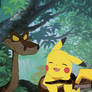 Kaa catches Pikachu and Ashchu