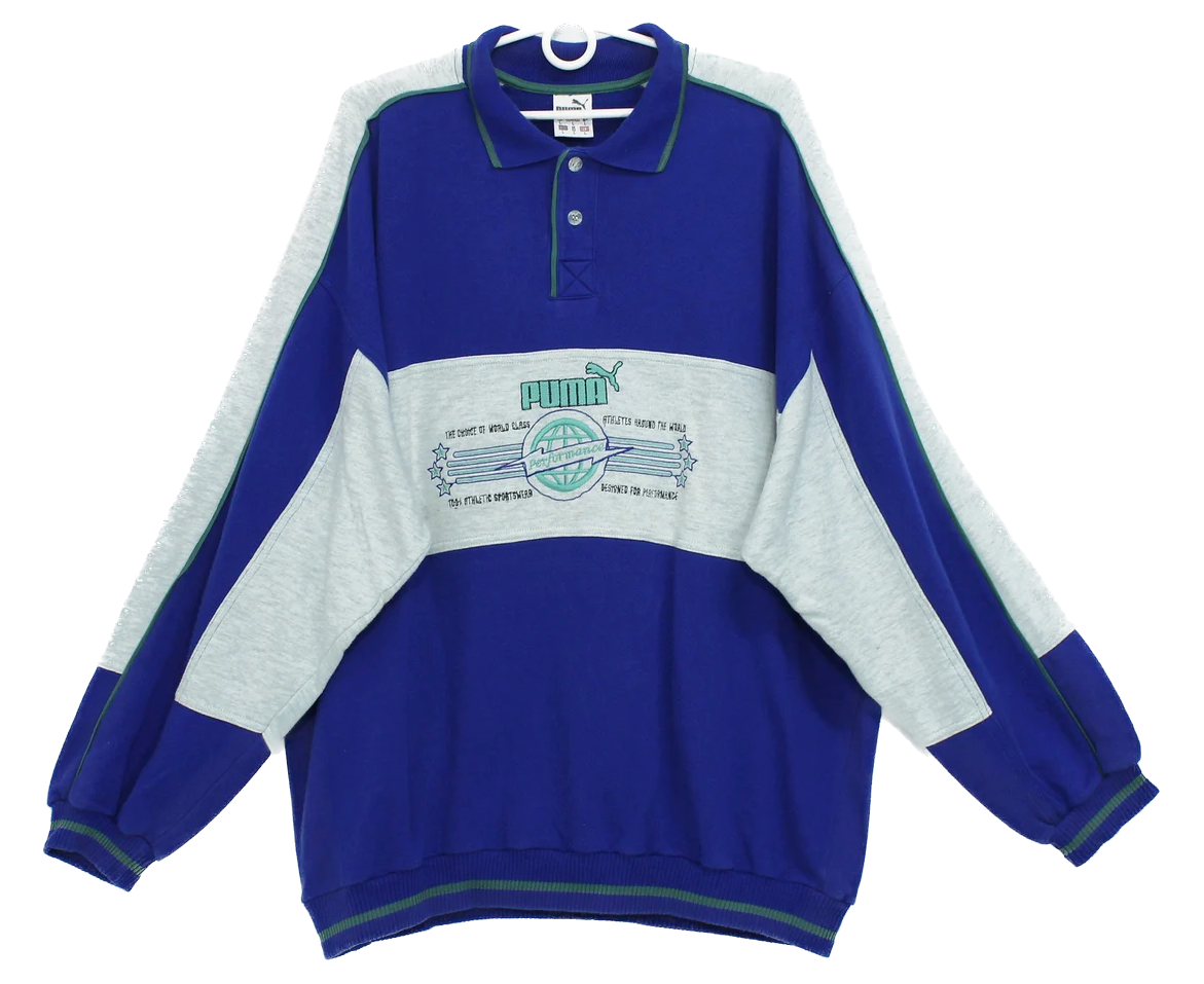 Vintage 80s PUMA Blue Cotton Sweatshirt Top Jumper by