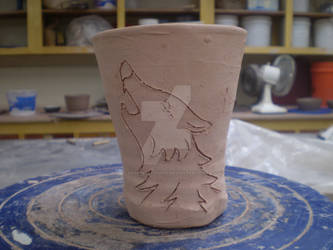 Wolf Mug Before Glaze