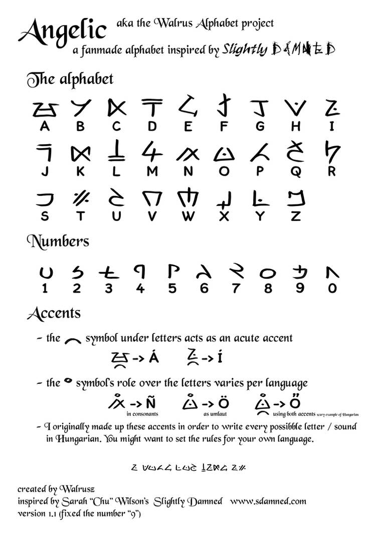 Slightly Damned Unofficial Angelic Alphabet By Walruszmester On Deviantart