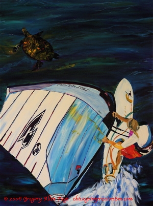 Windsurfer and Seaturtle