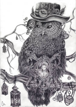 Drawing - Steampunk Owl