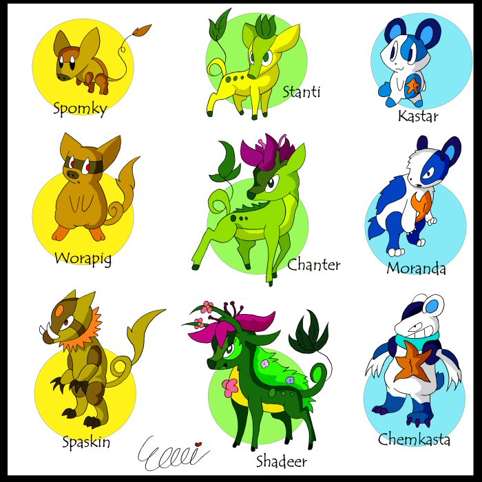Fakemon gen 2 starters by Roxalew on DeviantArt