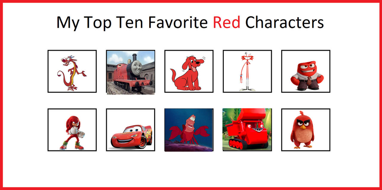 My Top Ten Favorite Red Characters by mrskeletonman on DeviantArt