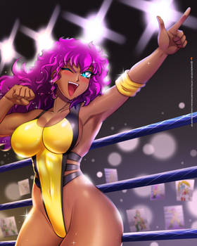 Wrestling AnimeGirl Yellow Leotard zkfanart OC a