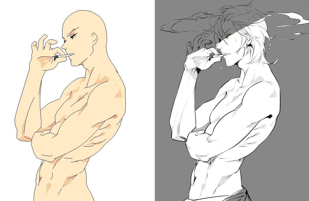picture Muscular Anime Male Base Full Body smoking not as sexy as he makes it
