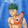 Merman and a clownfish