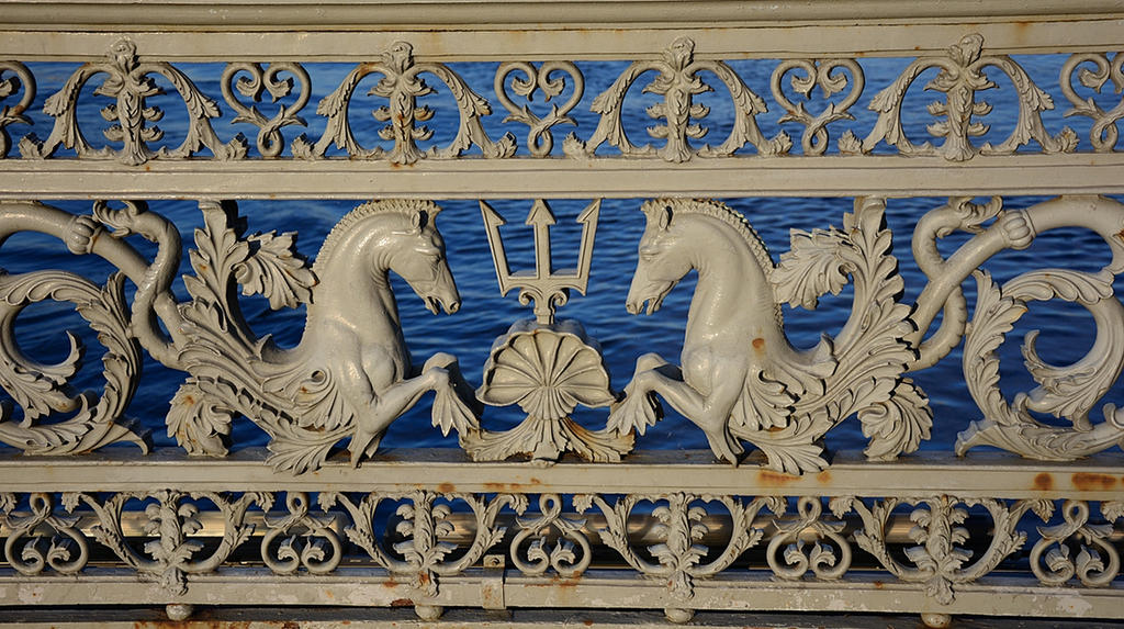 seahorses on the bars of the bridge