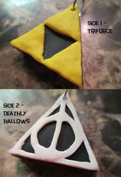 Clay Double-sided Triforce/Deathly Hallows Pendant
