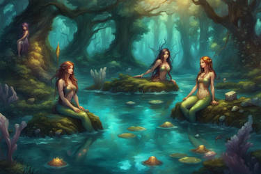 Mermaids in a forest pool