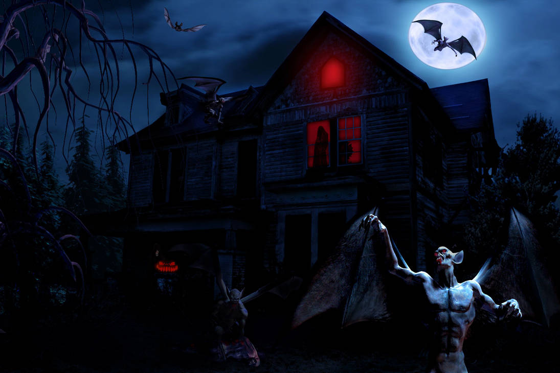 Ужасные ночные. Страшный дом. Страшный дом Хэллоуин. Страшный дом ночью.