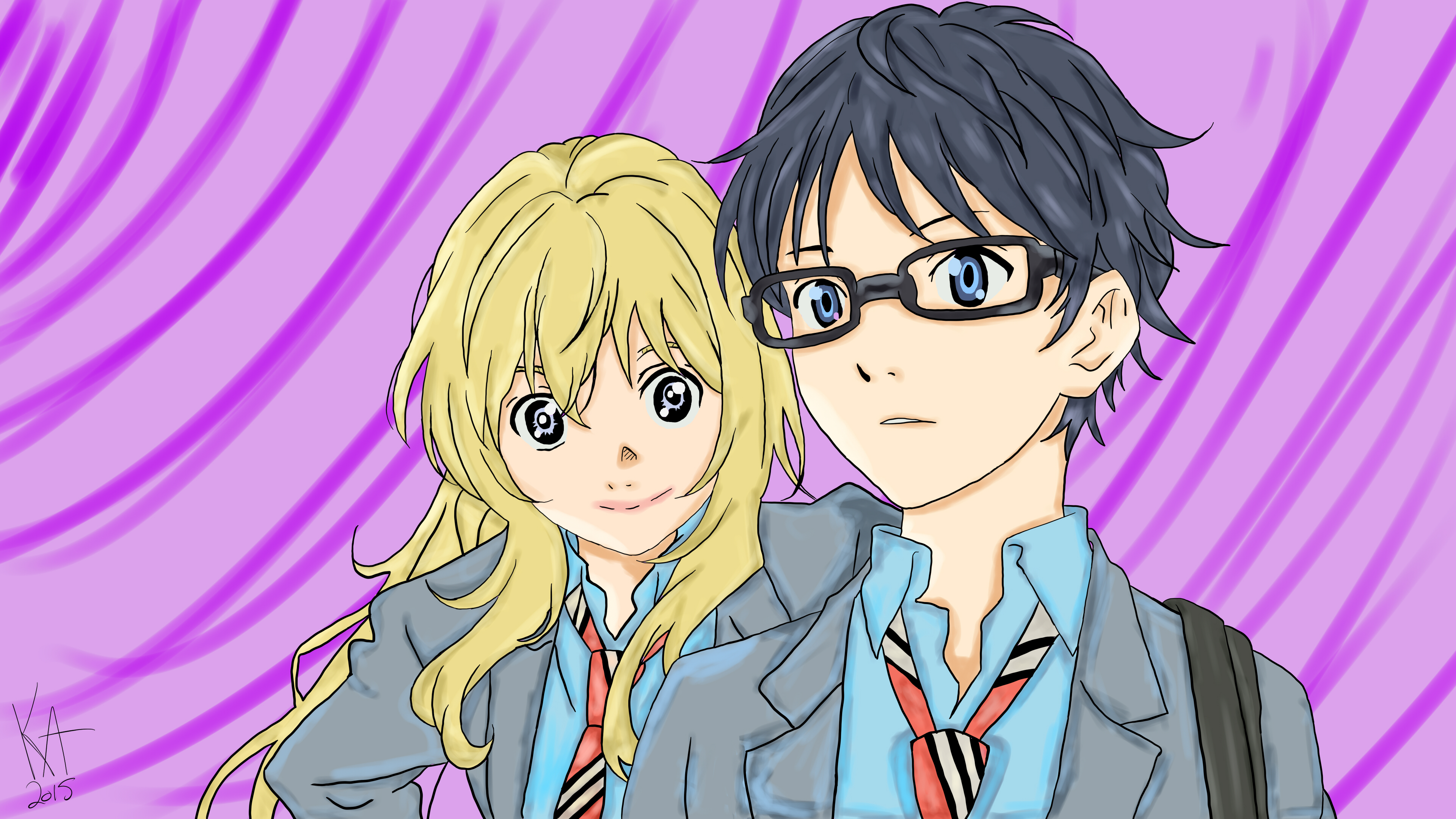 miyazono kawori and arima kousei (shigatsu wa kimi no uso) drawn