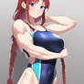 Muscle One Piece Swimsuit One Braid Red Hair Blue 