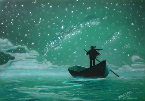 man rowing a boat under sky