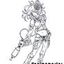 Steam Punk Lady Warrior - Ink Line Art