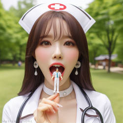 Beautiful Korean nurse eating lunch 