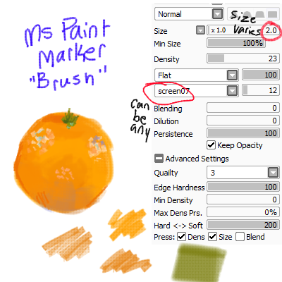ms paint marker - brush settings
