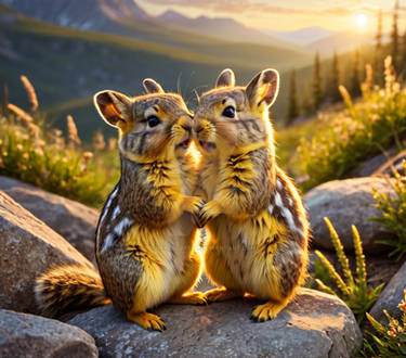 Chipmunks greeting at sunset