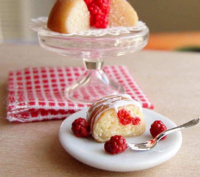 Dollhouse Miniature Raspberry Bundt Cake Slice by fairchildart