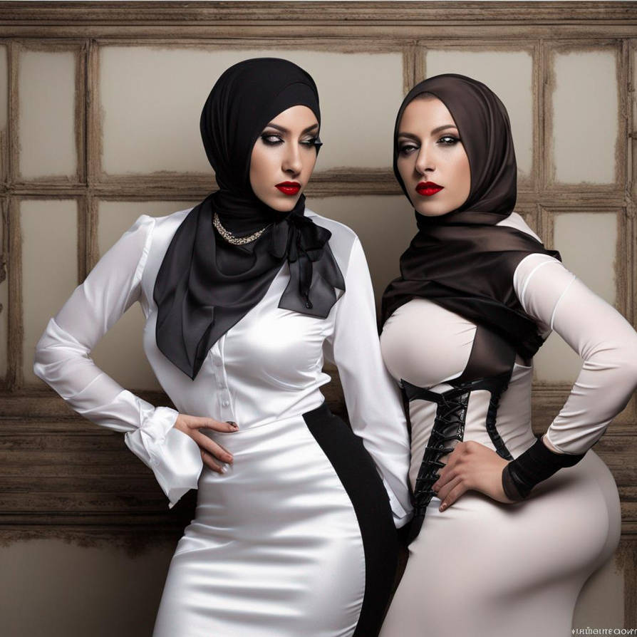 Hijab, Heels, Dominatrix, Tight Skirt, sheer nylon