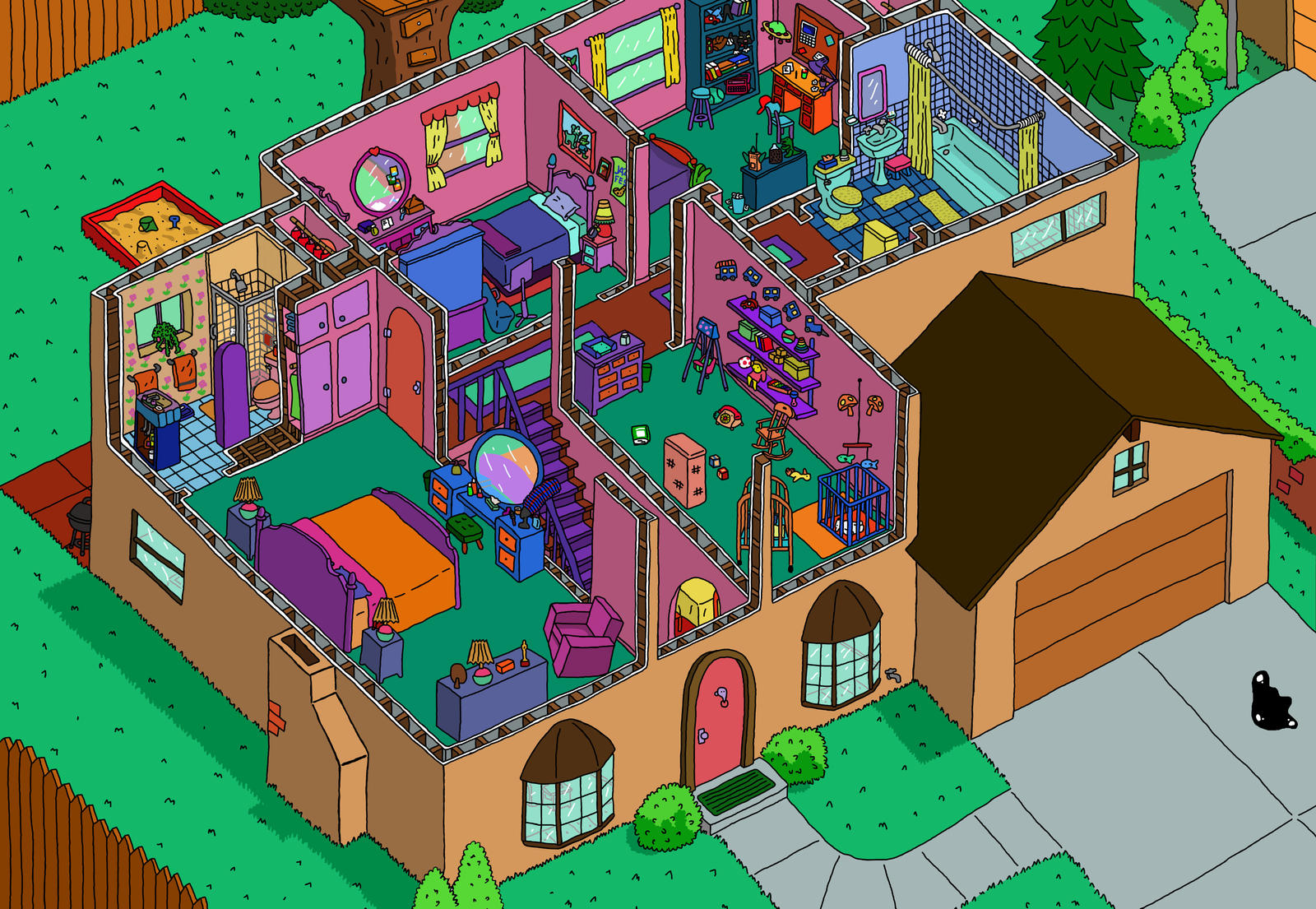 Simpson's House Cutaway Second Floor by ajdelong