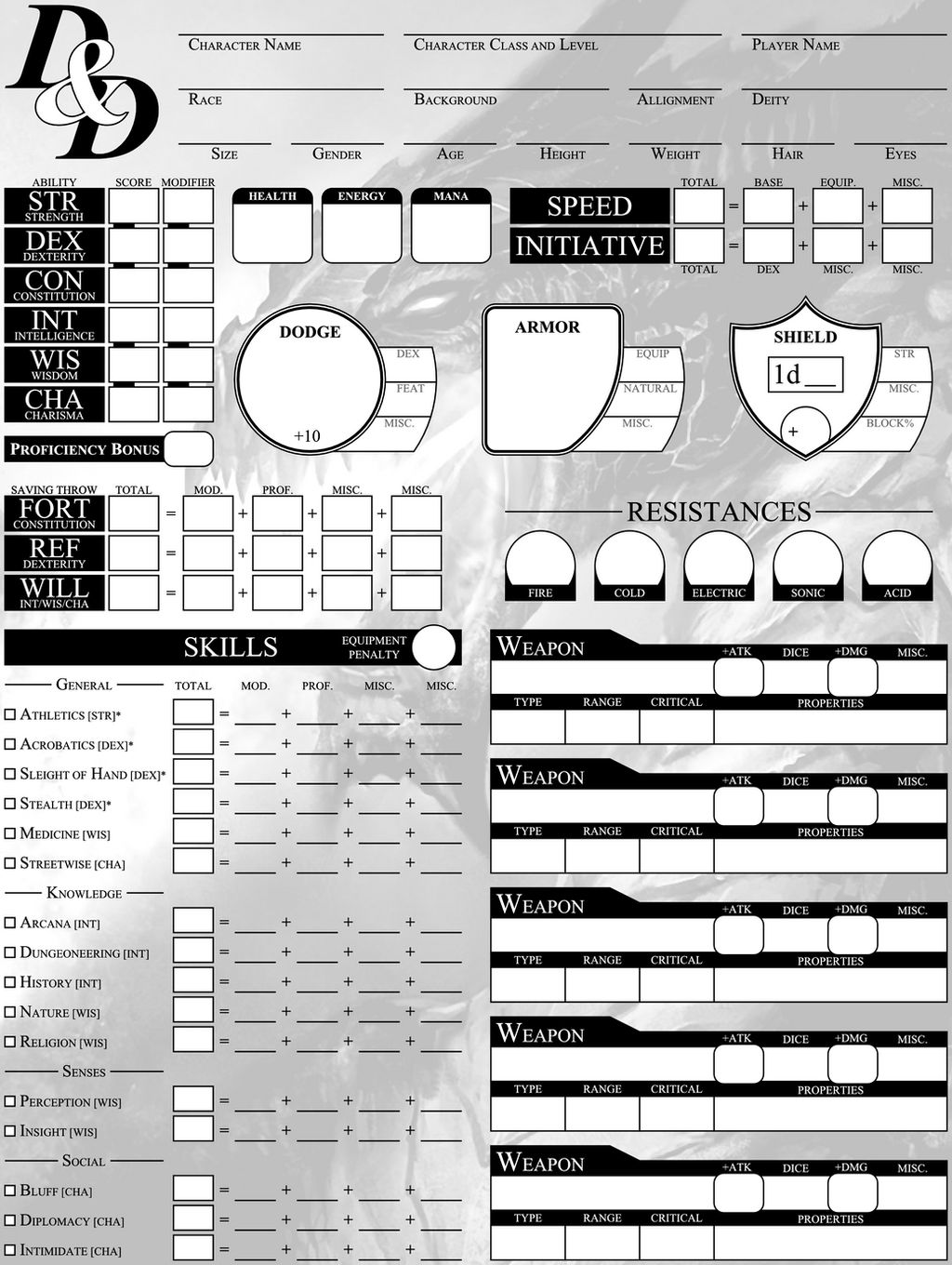 DnD Character Sheet - Page 1