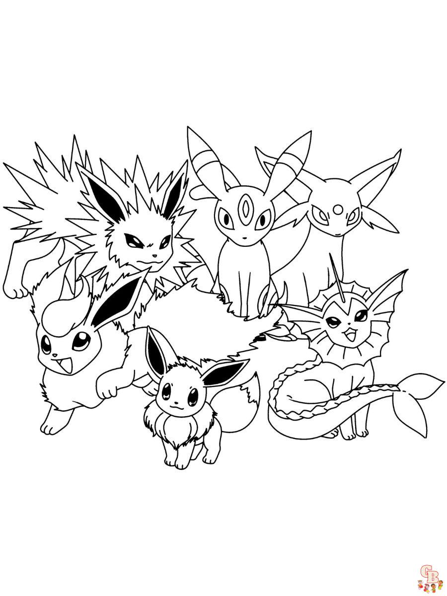 Pokemon Coloring Pages Eevee Evolutions Together