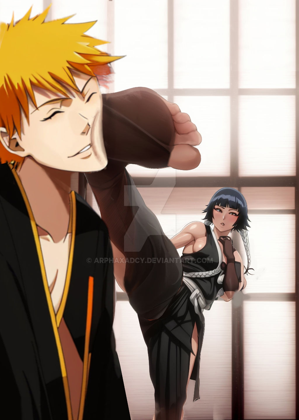 BLEACH Face Kick 1 Soi Fon x Ichigo (stirrups) by arphaxadcy on DeviantArt